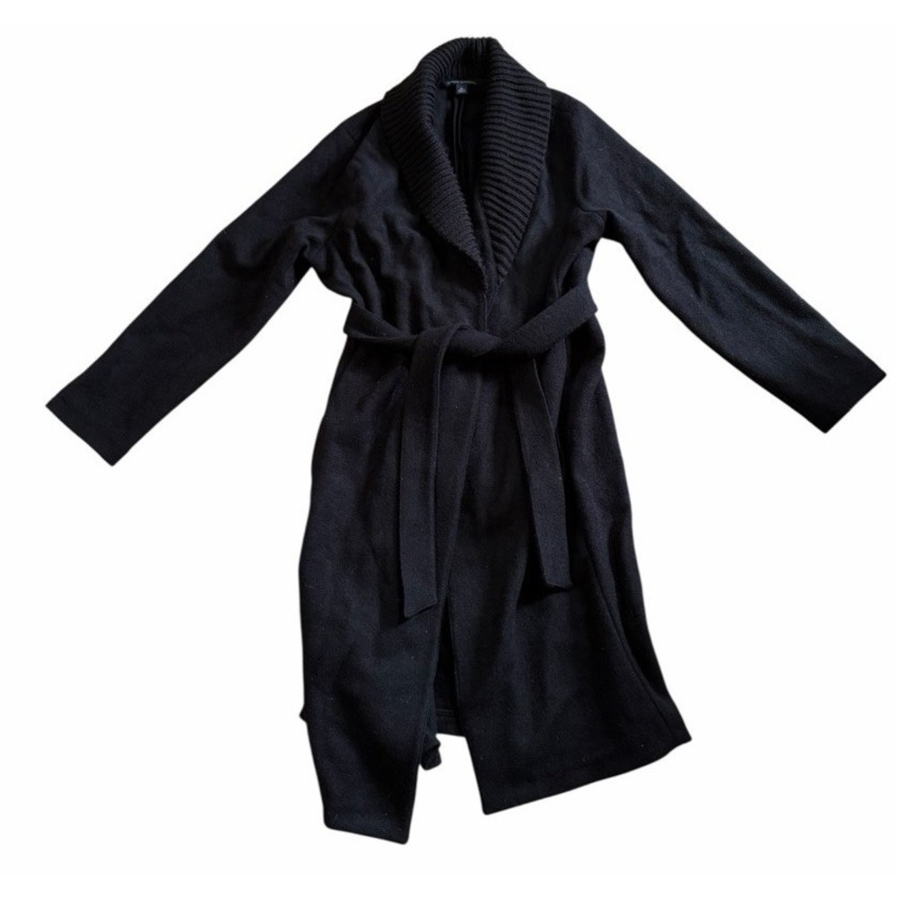 Banana Republic Womens Wool Overcoat Wrap Black Jacket Coat Size XL Belted